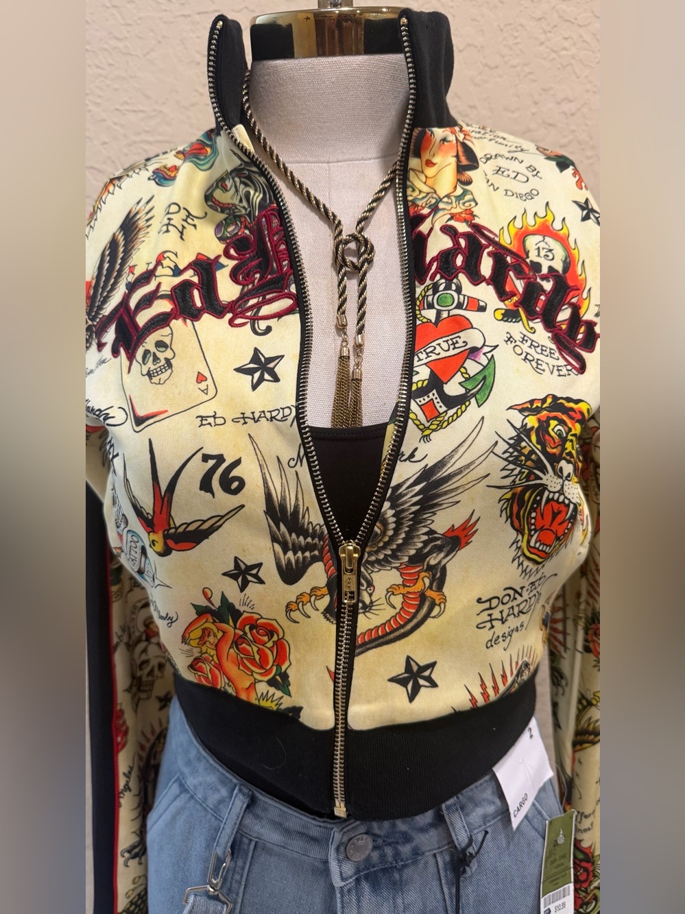 Ed Hardy Crop Bomber Jacket Size Small